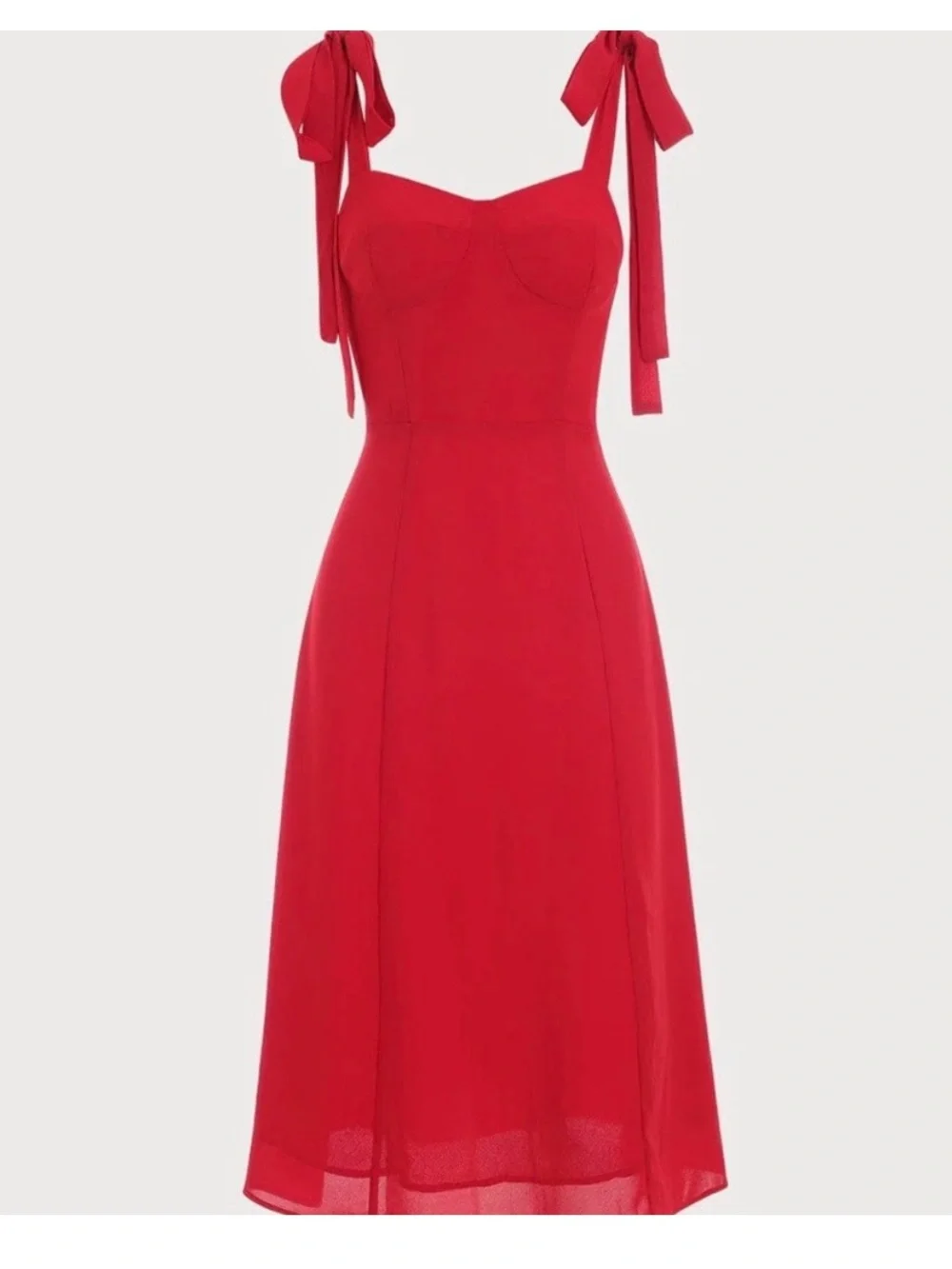 Rihoas Nordstrom Vibrant Red Tie-Shoulder Midi Dress - Picture 3 of 15